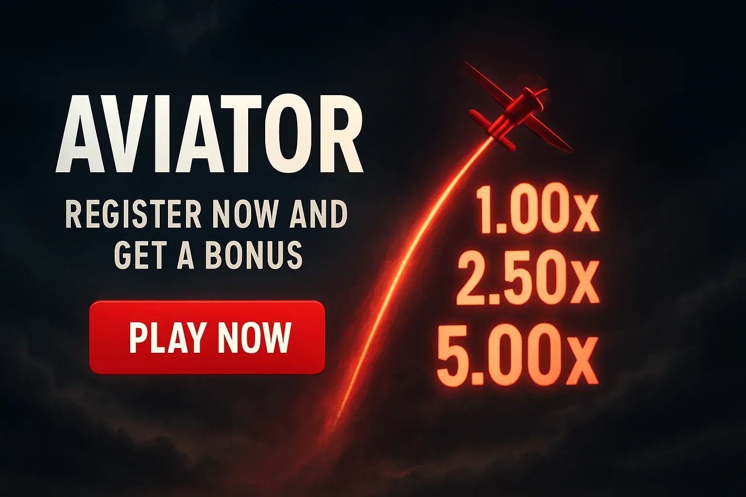 Aviator crash game banner with red plane and rising multipliers
